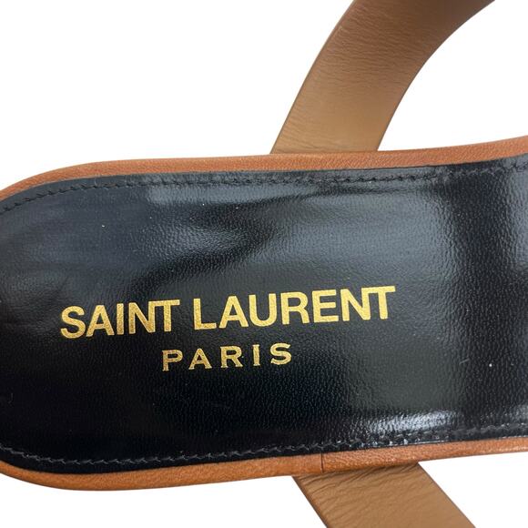 Saint Laurent Cassandra YSL Logo T Strap Toe Ring Sandal Brown Size 41 - Picture 13 of 14